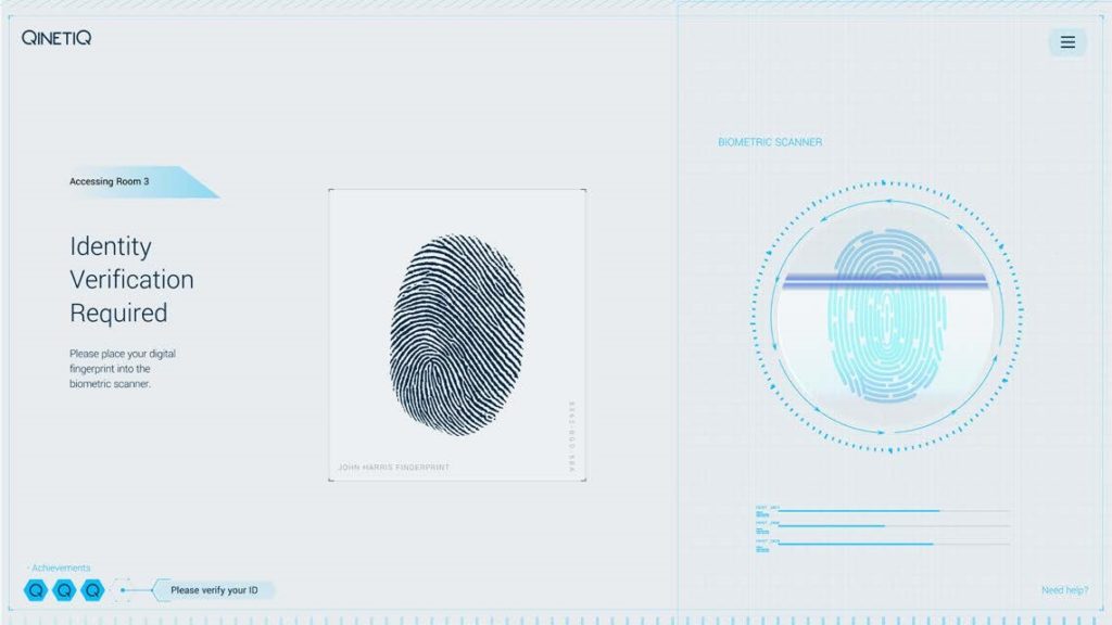 Screenshot of Identity Verification activity showing learners finger being virtually scanned